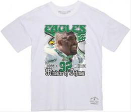 レジー ホワイト フィラデルフィア イーグルス ミッチェル&ネス 防衛大臣 実写 Tシャツ (白)/ Reggie White Philadelphia Eagles